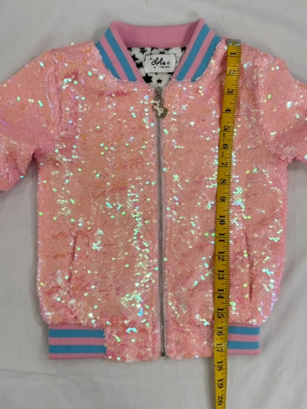 Lola + The Boys Girls Pink Sequin Unicorn Bomber Jacket Zip Front Size 4